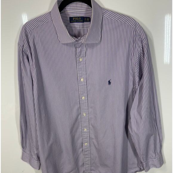Ralph Lauren Button Up Collared Shirt Purple Stripe Casual Preppy Men L18(34/35) - Picture 3 of 9